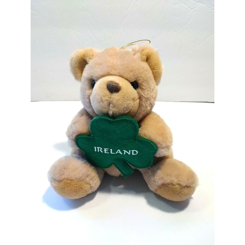 Kiddiefun Dublin Tan Beige Teddy Bear Ireland Shamrock Clover Plush 7"